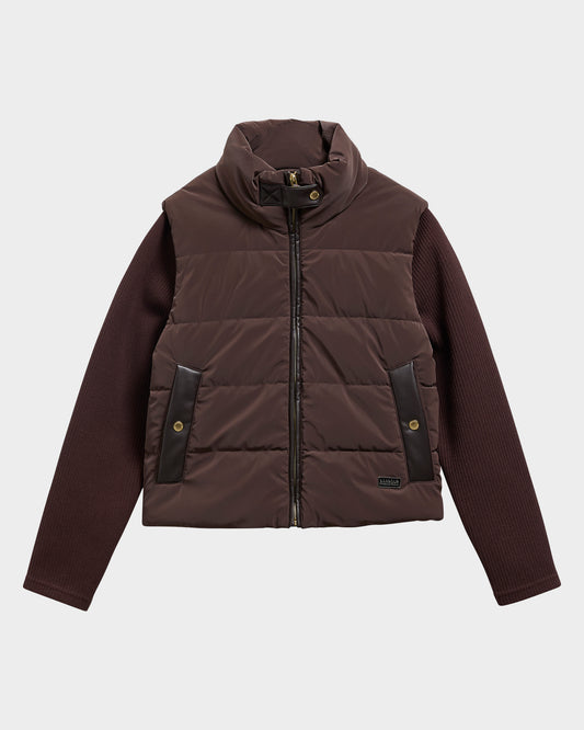Barbour International Balaton Womens Faux Velvet Quilted Hybrid Jacket - Truffle