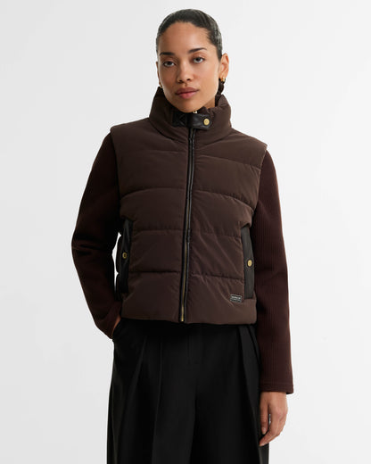 Barbour International Balaton Womens Faux Velvet Quilted Hybrid Jacket - Truffle | CHO | Designer Womens Hybrid Jackets