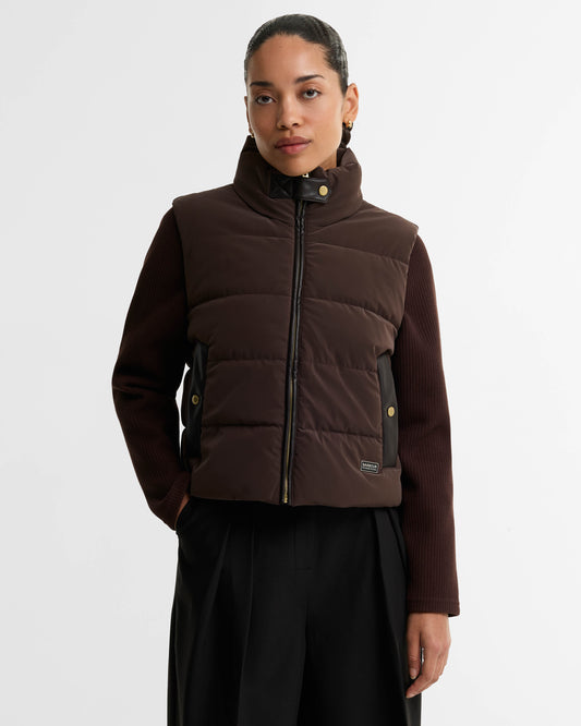 Barbour International Balaton Womens Faux Velvet Quilted Hybrid Jacket - Truffle | CHO | Designer Womens Hybrid Jackets