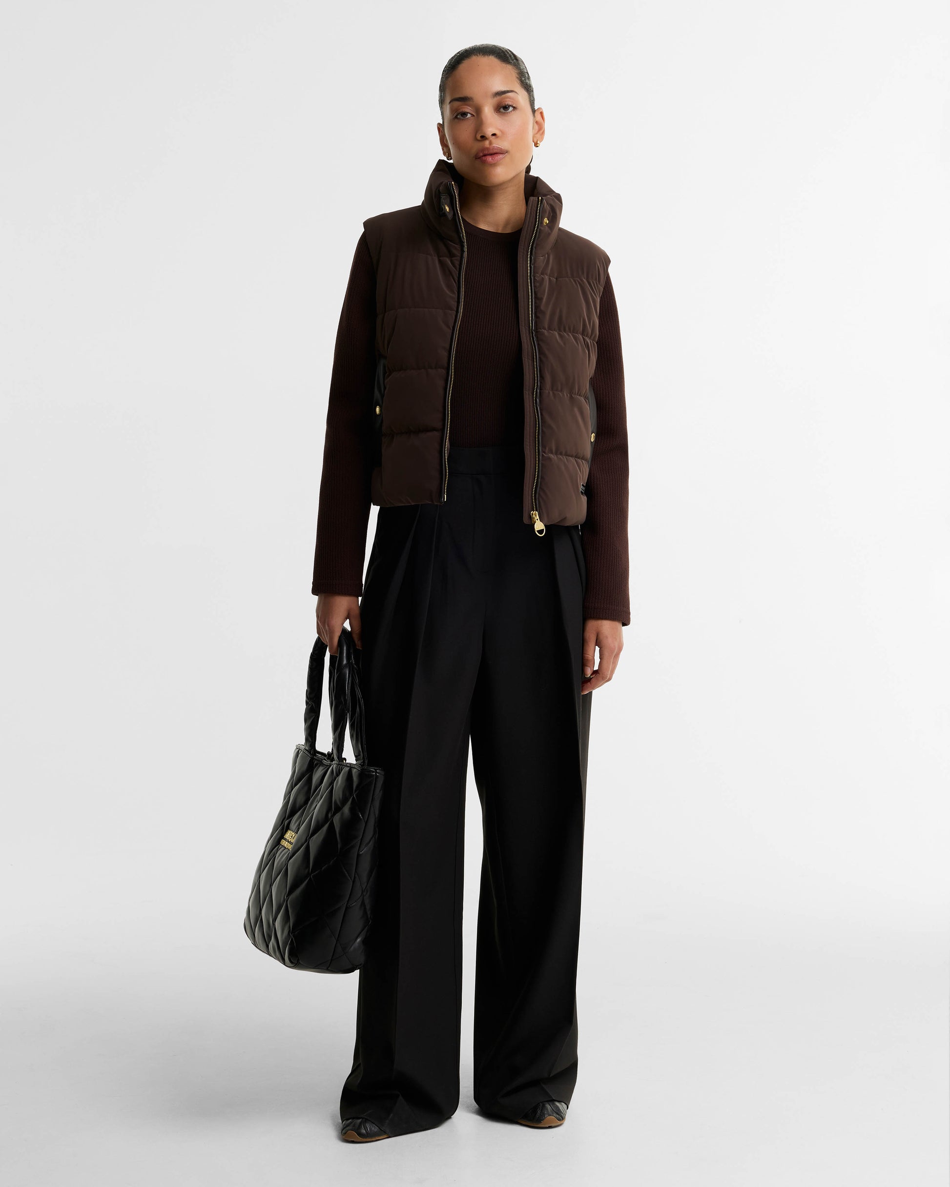 Barbour International Balaton Womens Faux Velvet Quilted Hybrid Jacket - Truffle | CHO | Designer Womens Hybrid Jackets
