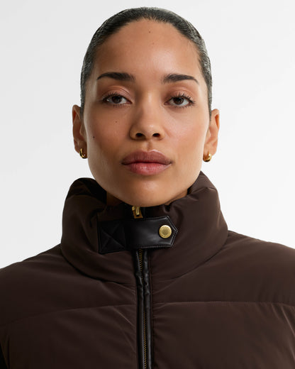 Barbour International Balaton Womens Faux Velvet Quilted Hybrid Jacket - Truffle | CHO | Designer Womens Hybrid Jackets