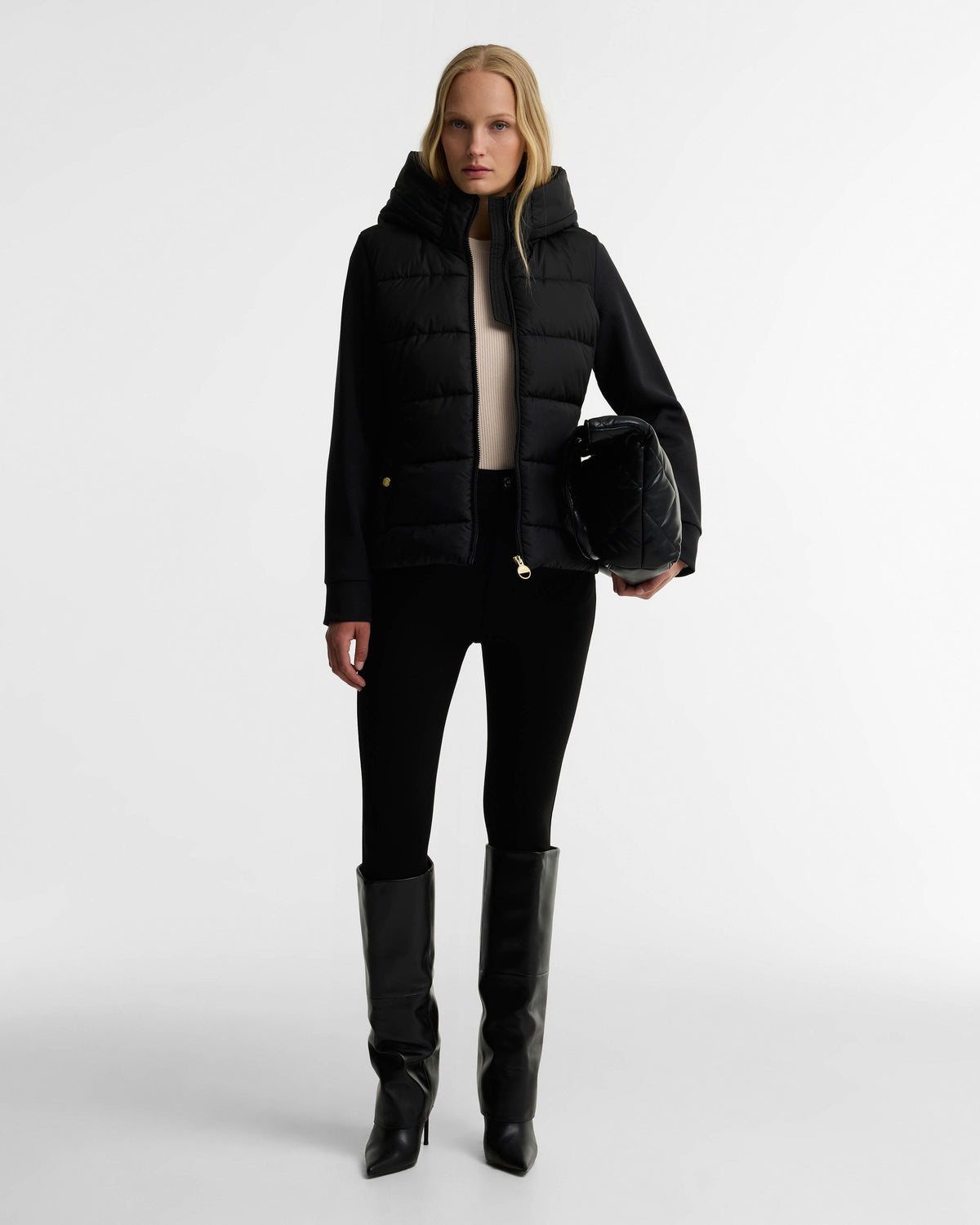 Barbour International Conway Womens Quilted Hybrid Jacket - Black | CHO | Designer Womens Hybrid Jackets