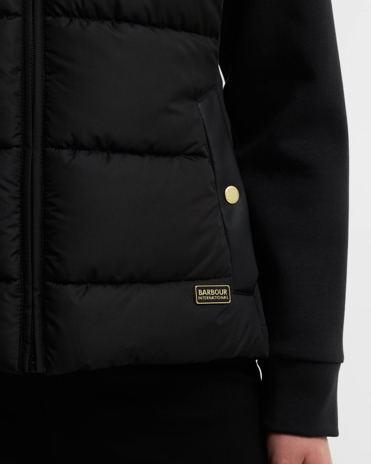 Barbour International Conway Womens Quilted Hybrid Jacket - Black | CHO | Designer Womens Hybrid Jackets