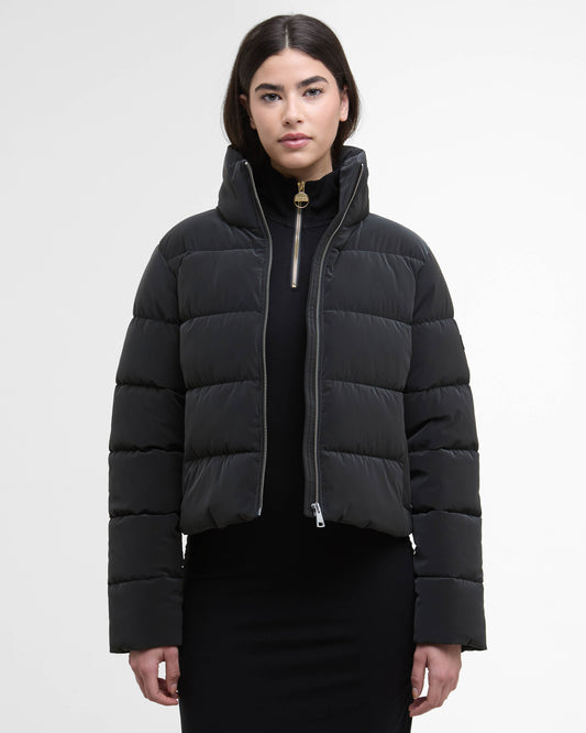 Barbour International Hudson Womens Faux Velvet Puffer Jacket - Black