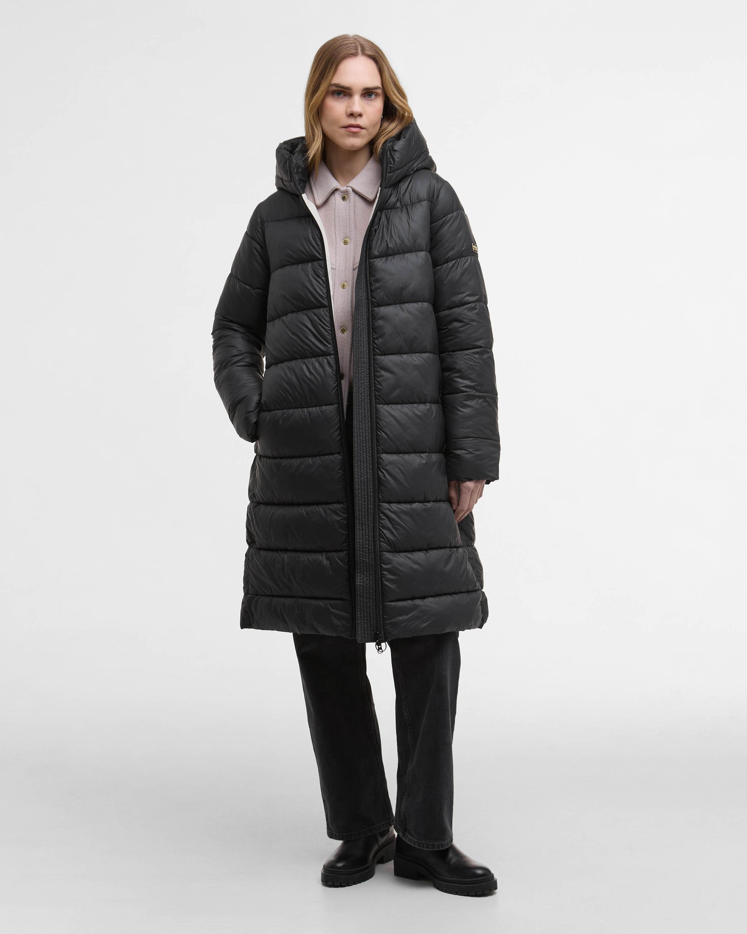 Barbour International Olivios Womens Longline Puffer Jacket - Black - CHO - Designer Womens Coats & Jackets
