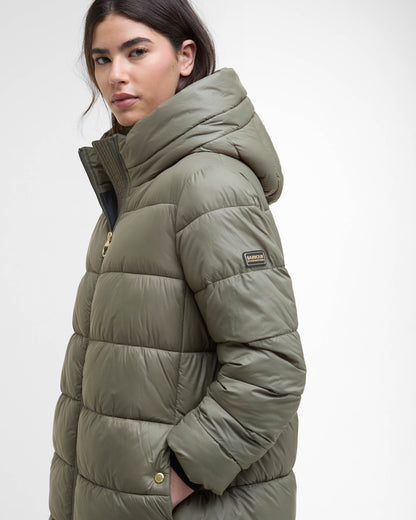 Barbour International Olivios Womens Longline Puffer Jacket - Dusky Khaki