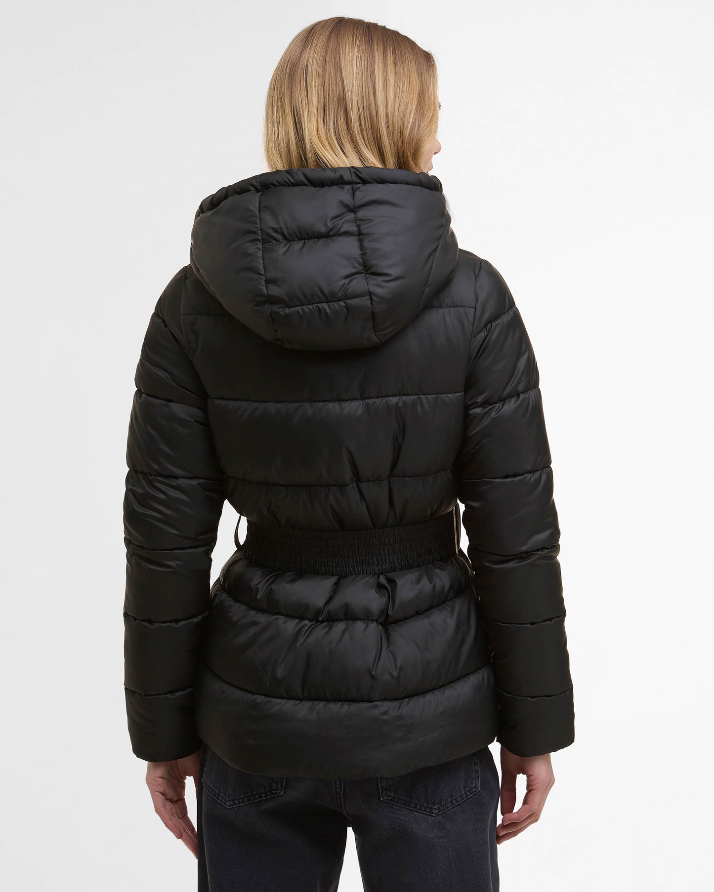 Barbour International Short Track Line Womens Puffer Jacket - Black/Jasmine Leopard Print