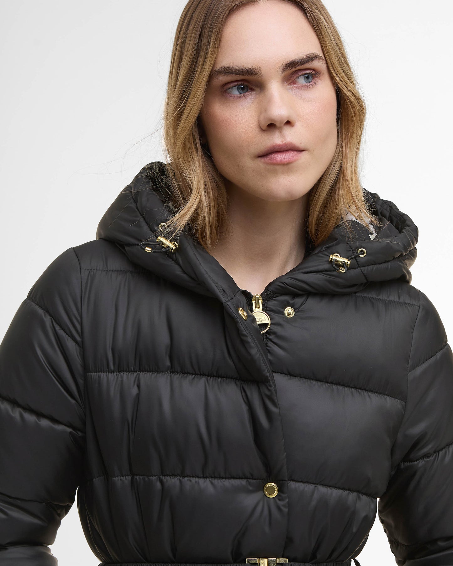 Barbour International Short Track Line Womens Puffer Jacket - Black/Jasmine Leopard Print