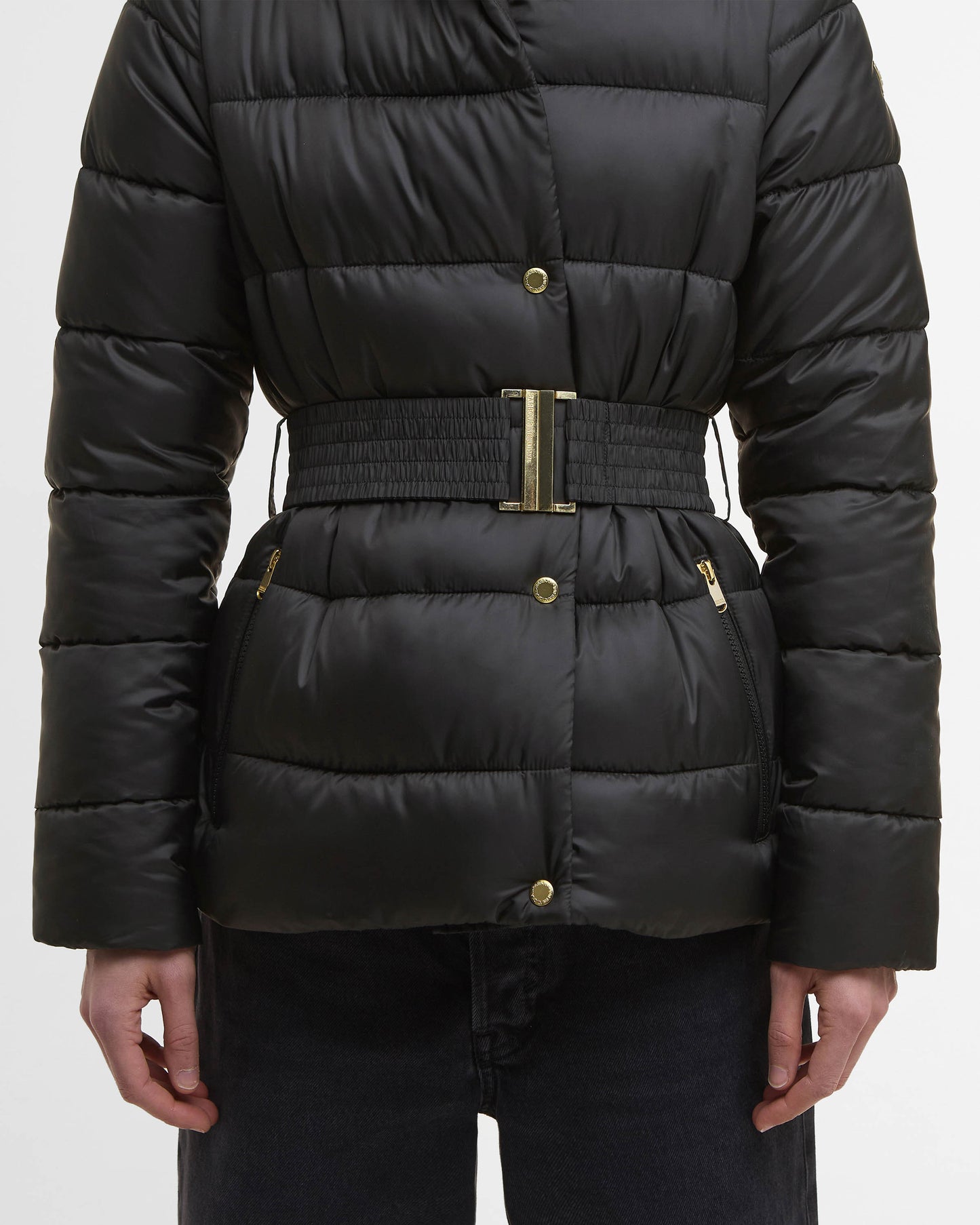 Barbour International Short Track Line Womens Puffer Jacket - Black/Jasmine Leopard Print