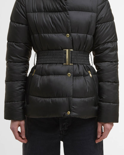 Barbour International Short Track Line Womens Puffer Jacket - Black/Jasmine Leopard Print