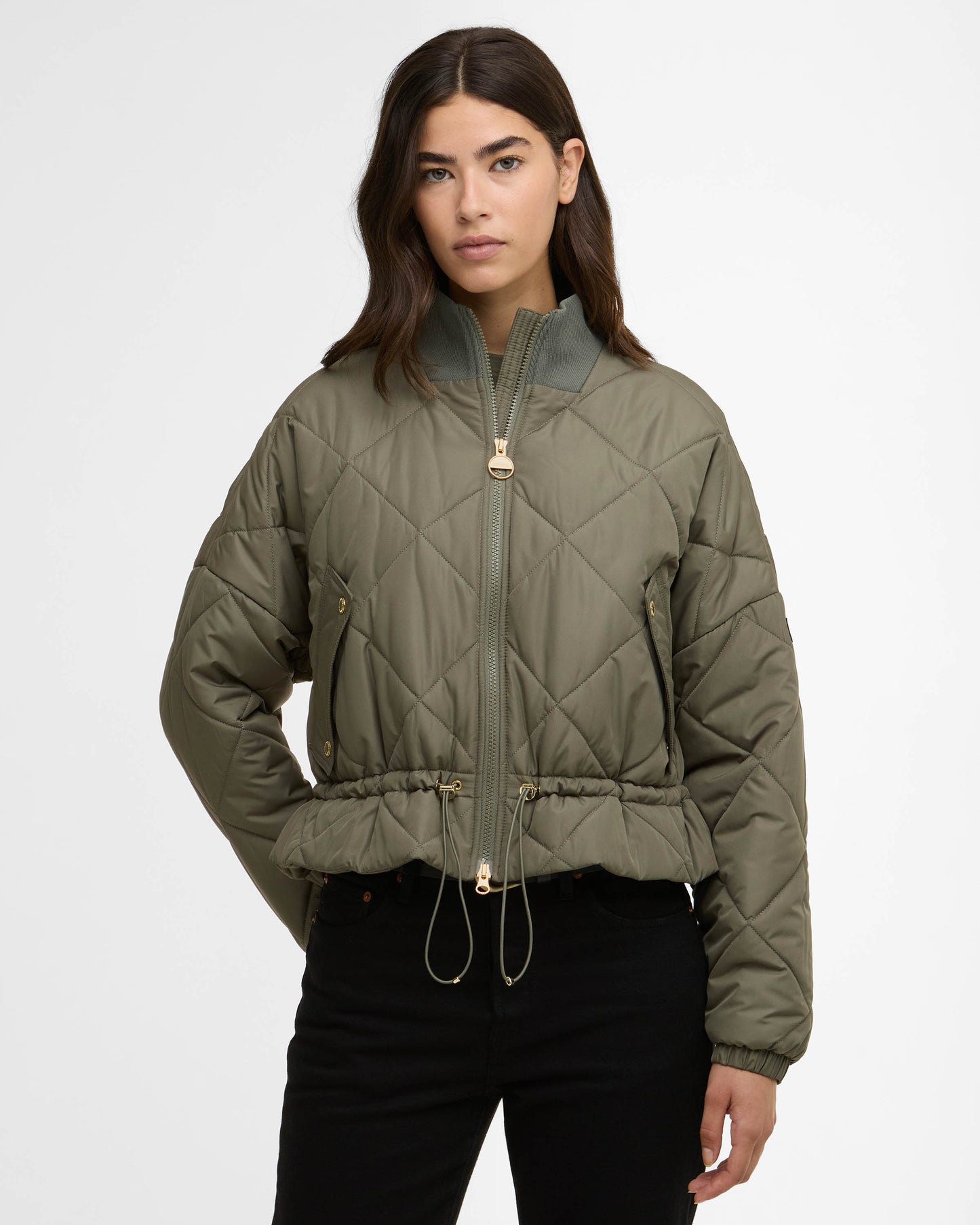 Barbour International Pagan Womens Quilted Jacket - Dusky Khaki | CHO | Designer Womens Padded Jackets