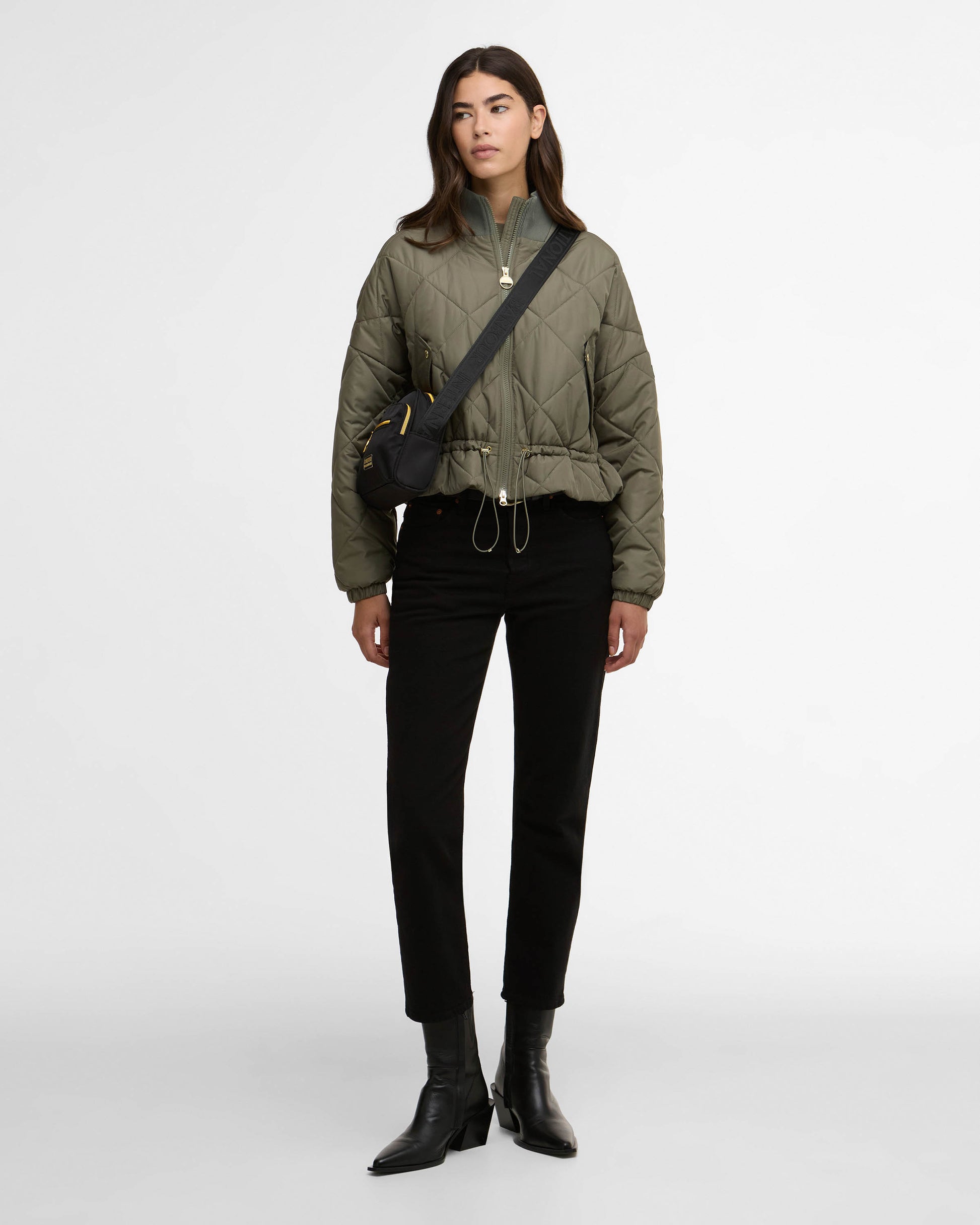 Barbour International Pagan Womens Quilted Jacket - Dusky Khaki | CHO | Designer Womens Padded Jackets