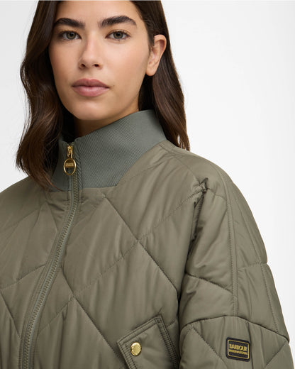 Barbour International Pagan Womens Quilted Jacket - Dusky Khaki | CHO | Designer Womens Padded Jackets