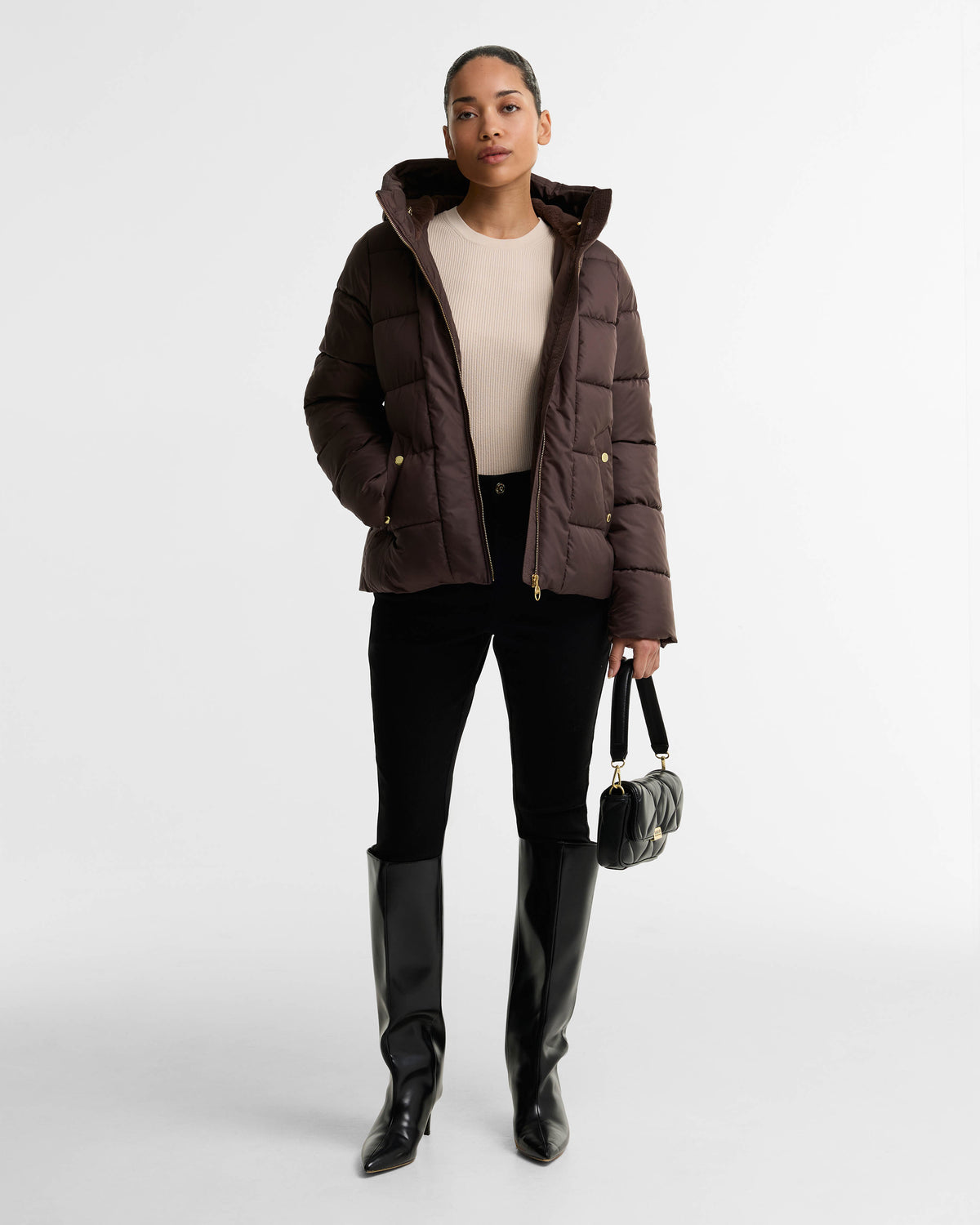 Barbour International Brantley Womens Puffer Jacket - Truffle | CHO | Designer Womens Puffer Jackets