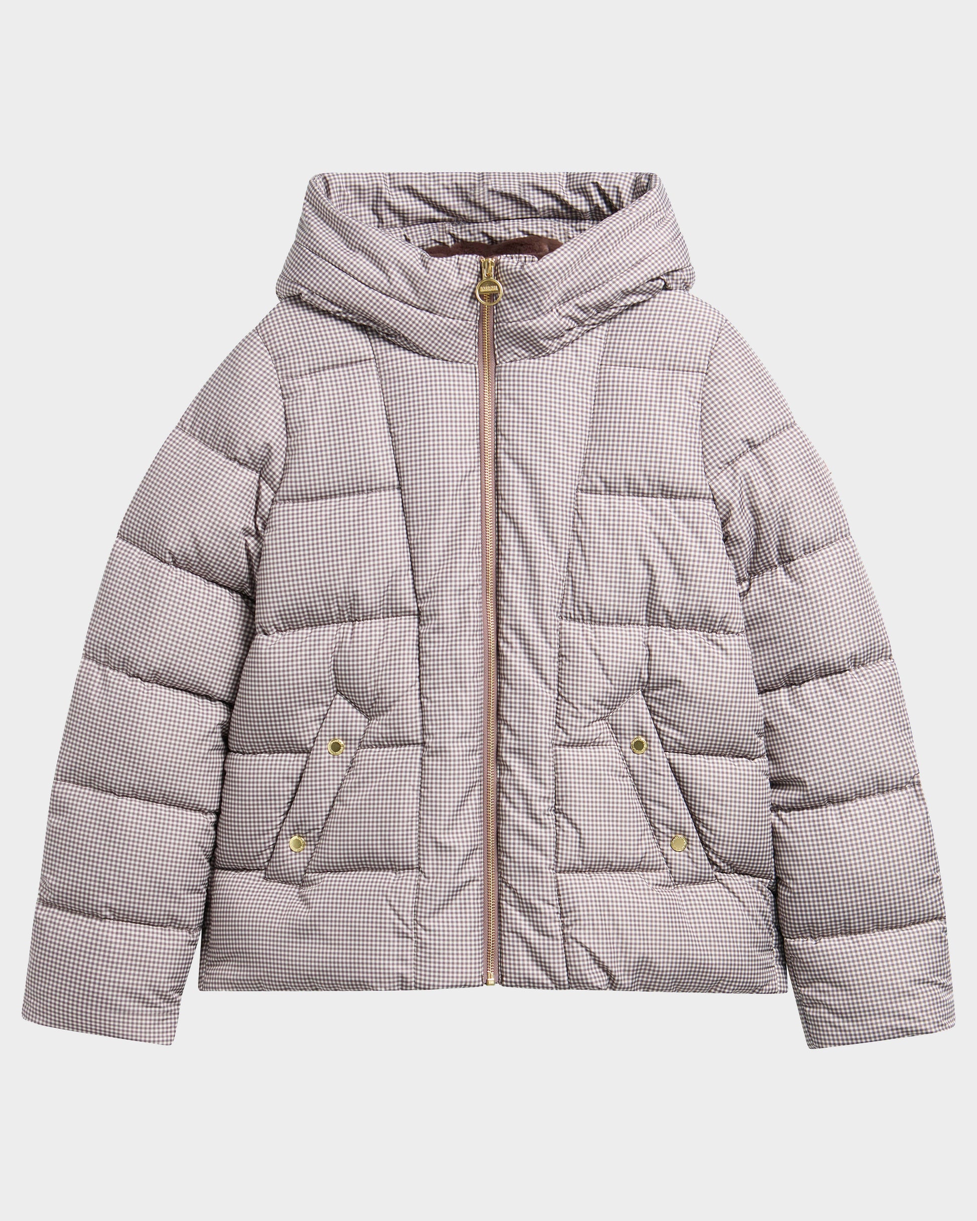 Barbour International Printed Brantley Womens Puffer Jacket - Truffle Northumberland Check | CHO | Designer Womens Puffer Jackets