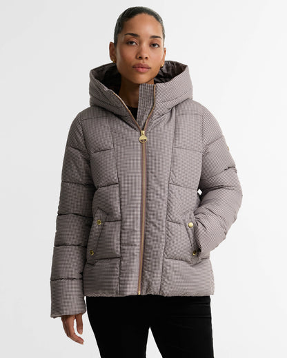 Barbour International Printed Brantley Womens Puffer Jacket - Truffle Northumberland Check | CHO | Designer Womens Puffer Jackets