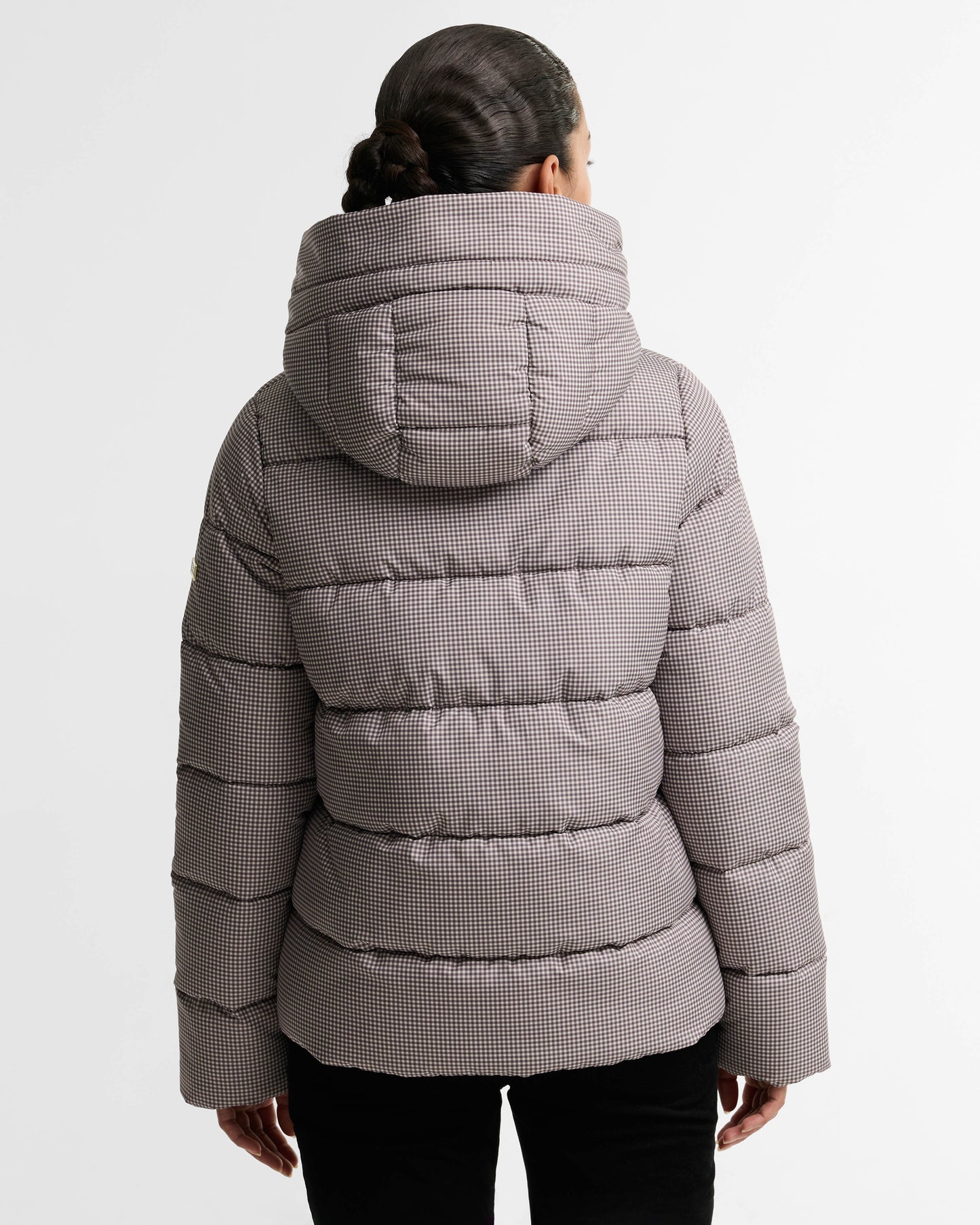 Barbour International Printed Brantley Womens Puffer Jacket - Truffle Northumberland Check | CHO | Designer Womens Puffer Jackets