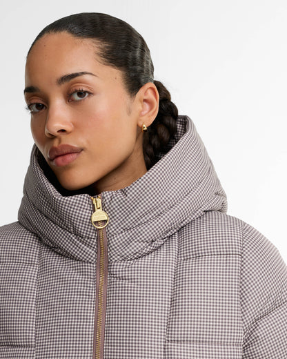 Barbour International Printed Brantley Womens Puffer Jacket - Truffle Northumberland Check | CHO | Designer Womens Puffer Jackets