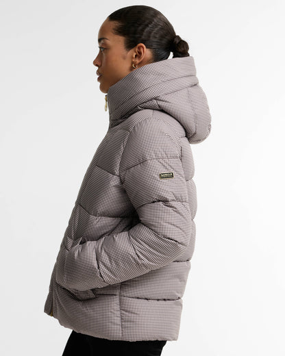 Barbour International Printed Brantley Womens Puffer Jacket - Truffle Northumberland Check | CHO | Designer Womens Puffer Jackets