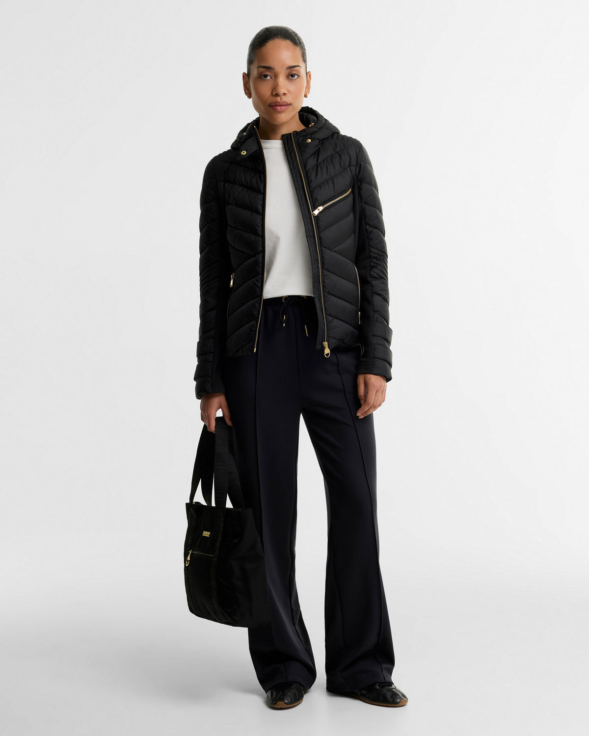 Barbour International Salengro Womens Quilted Jacket - Black, full length.