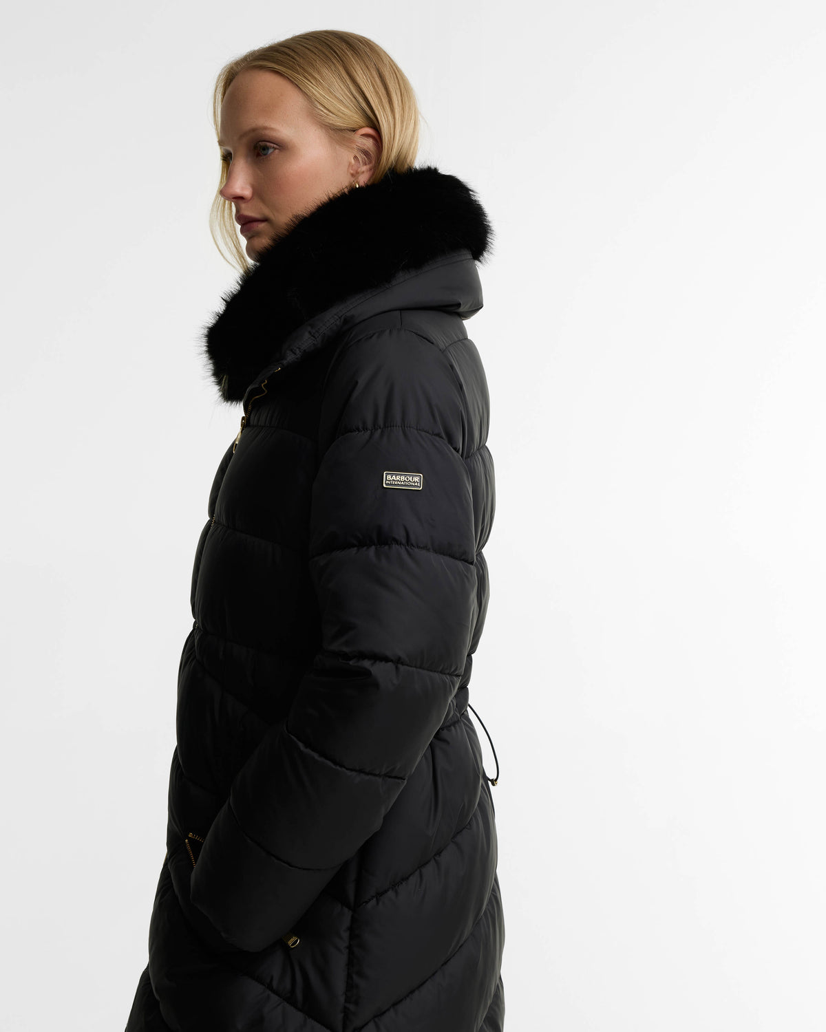 Barbour International Longline Cyrus Womens Puffer Jacket - Black | CHO | Designer Womens Puffer Jackets