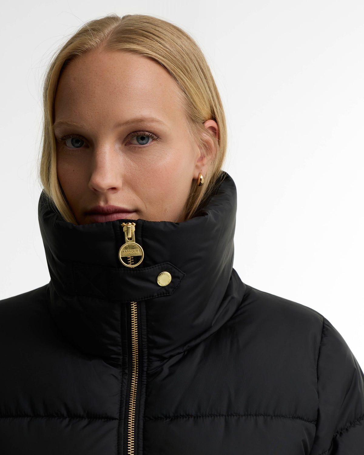 Barbour International Longline Cyrus Womens Puffer Jacket - Black | CHO | Designer Womens Puffer Jackets