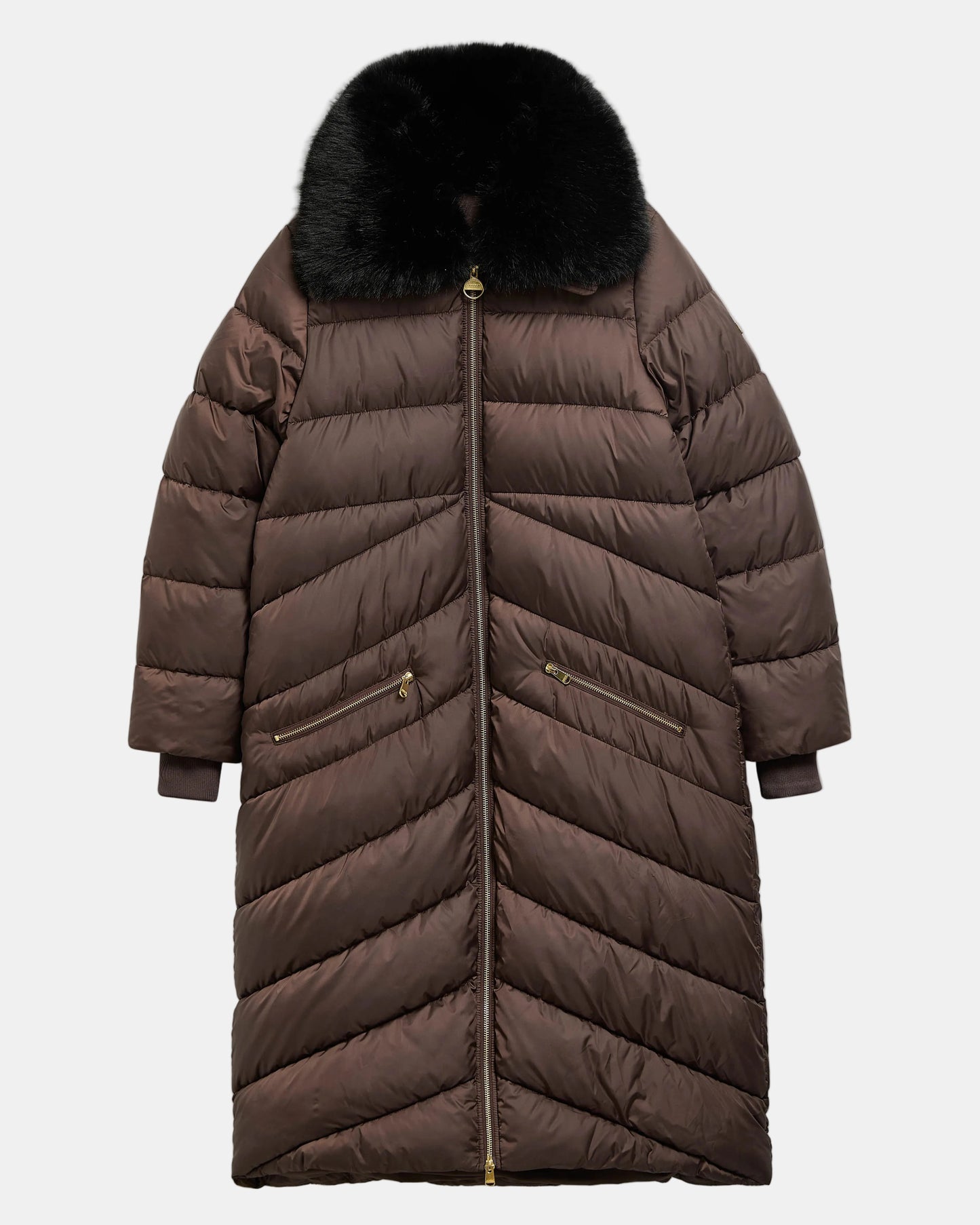 Barbour International Longline Cyrus Womens Puffer Jacket - Truffle | CHO | Designer Womens Puffer Jackets