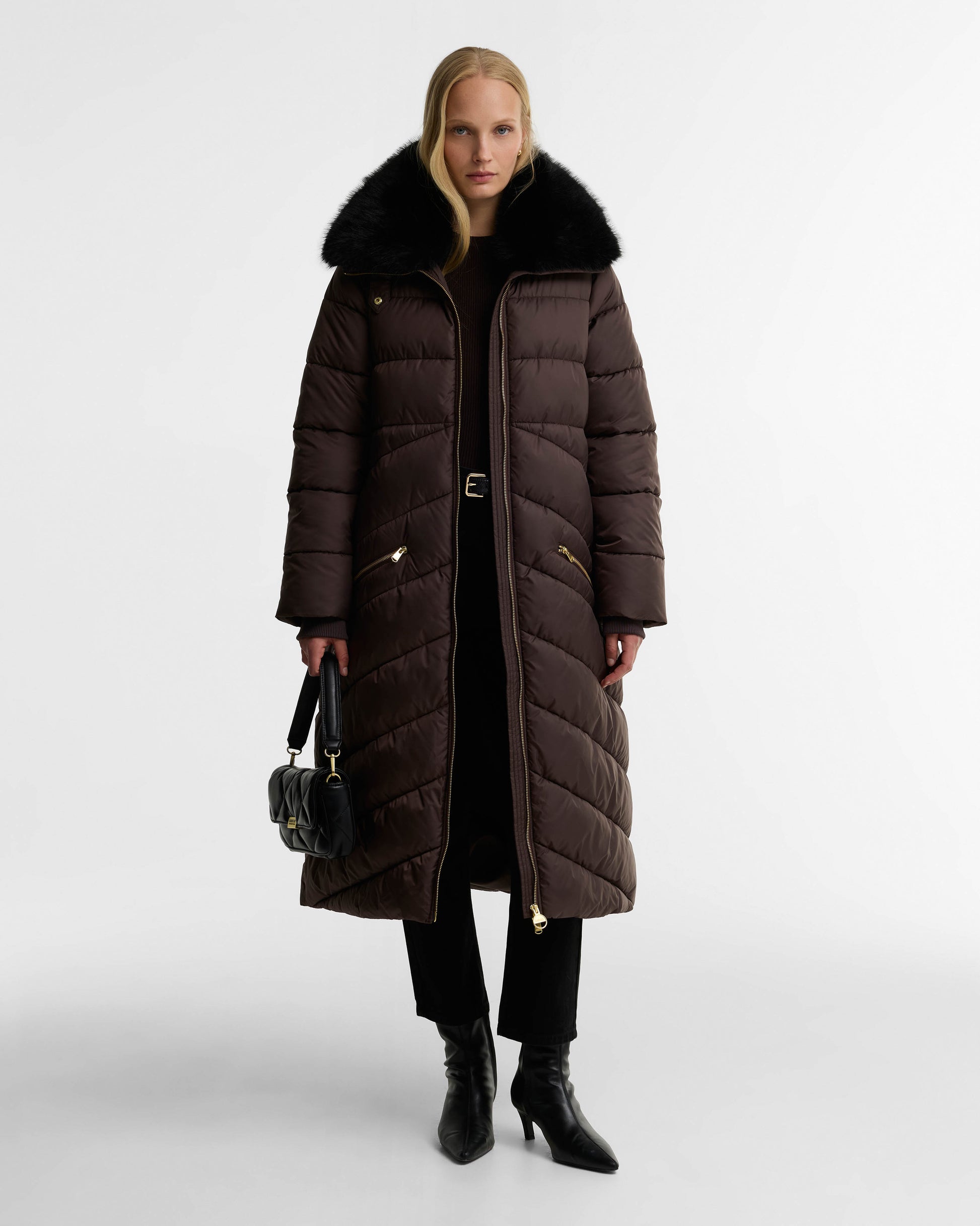 Barbour International Longline Cyrus Womens Puffer Jacket - Truffle | CHO | Designer Womens Puffer Jackets