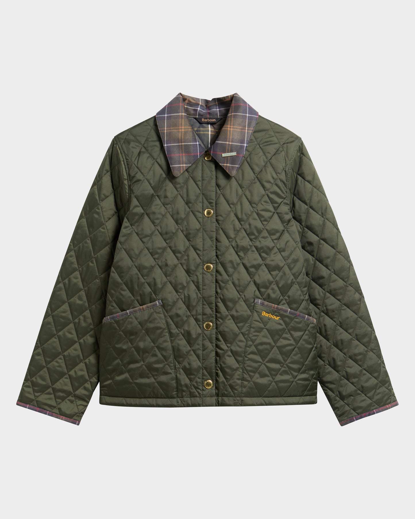 Barbour Icons Tartan Collar Cropped Liddesdale Womens Quilted Jacket - Olive/Classic | CHO | Designer Womens Quilted Jackets
