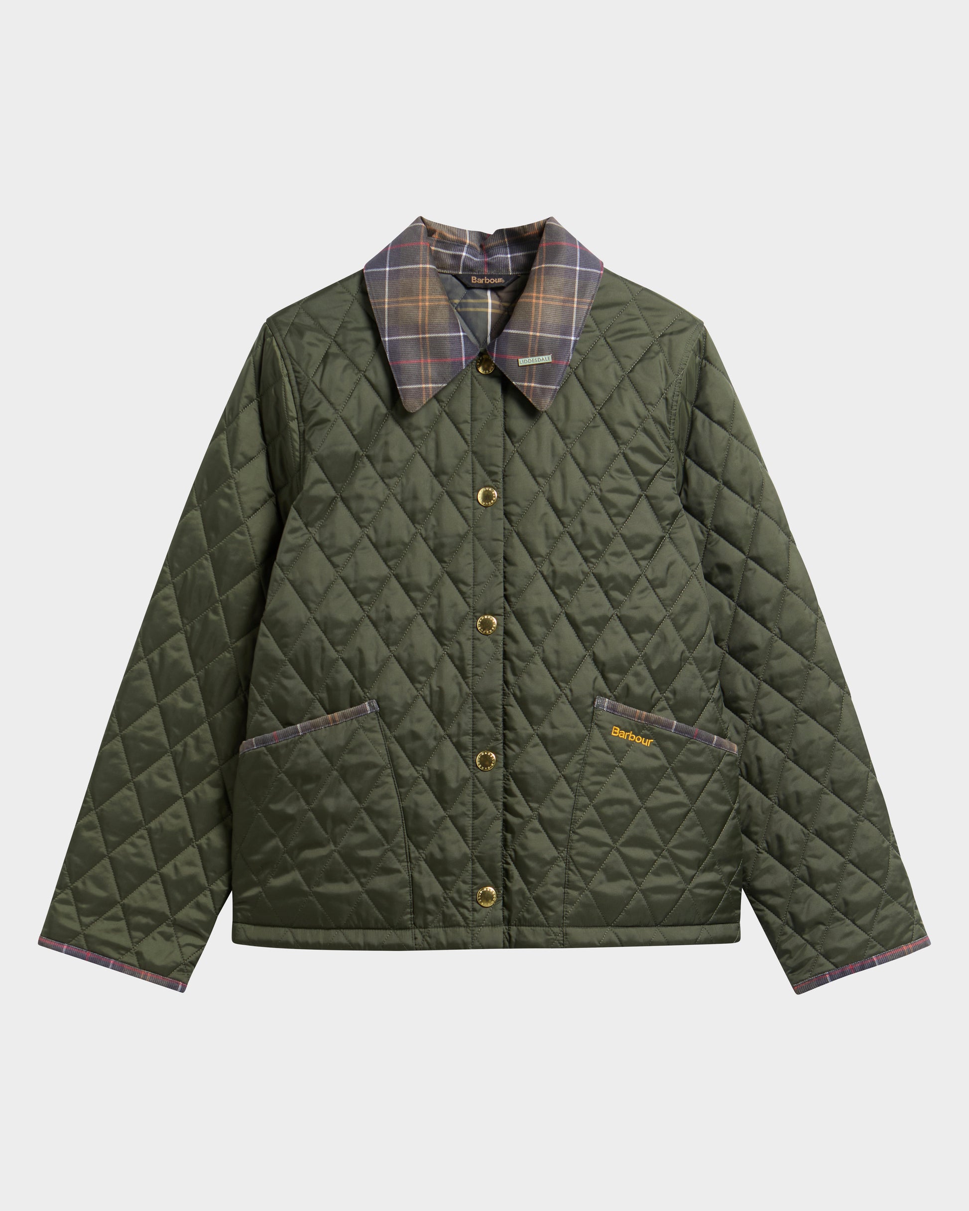 Barbour Icons Tartan Collar Cropped Liddesdale Womens Quilted Jacket - Olive/Classic | CHO | Designer Womens Quilted Jackets