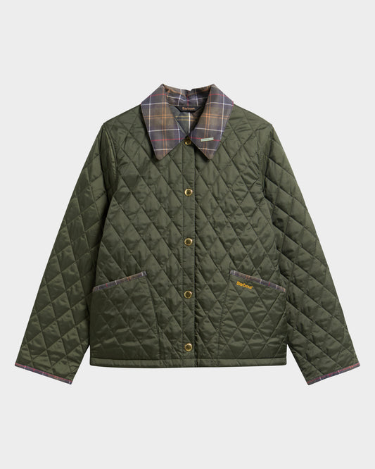 Barbour Icons Tartan Collar Cropped Liddesdale Womens Quilted Jacket - Olive/Classic