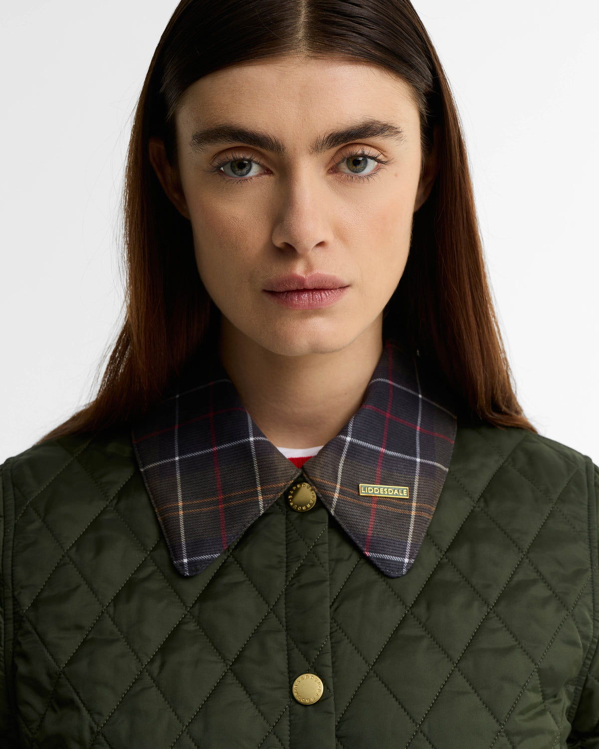 Barbour Icons Tartan Collar Cropped Liddesdale Womens Quilted Jacket - Olive/Classic | CHO | Designer Womens Quilted Jackets