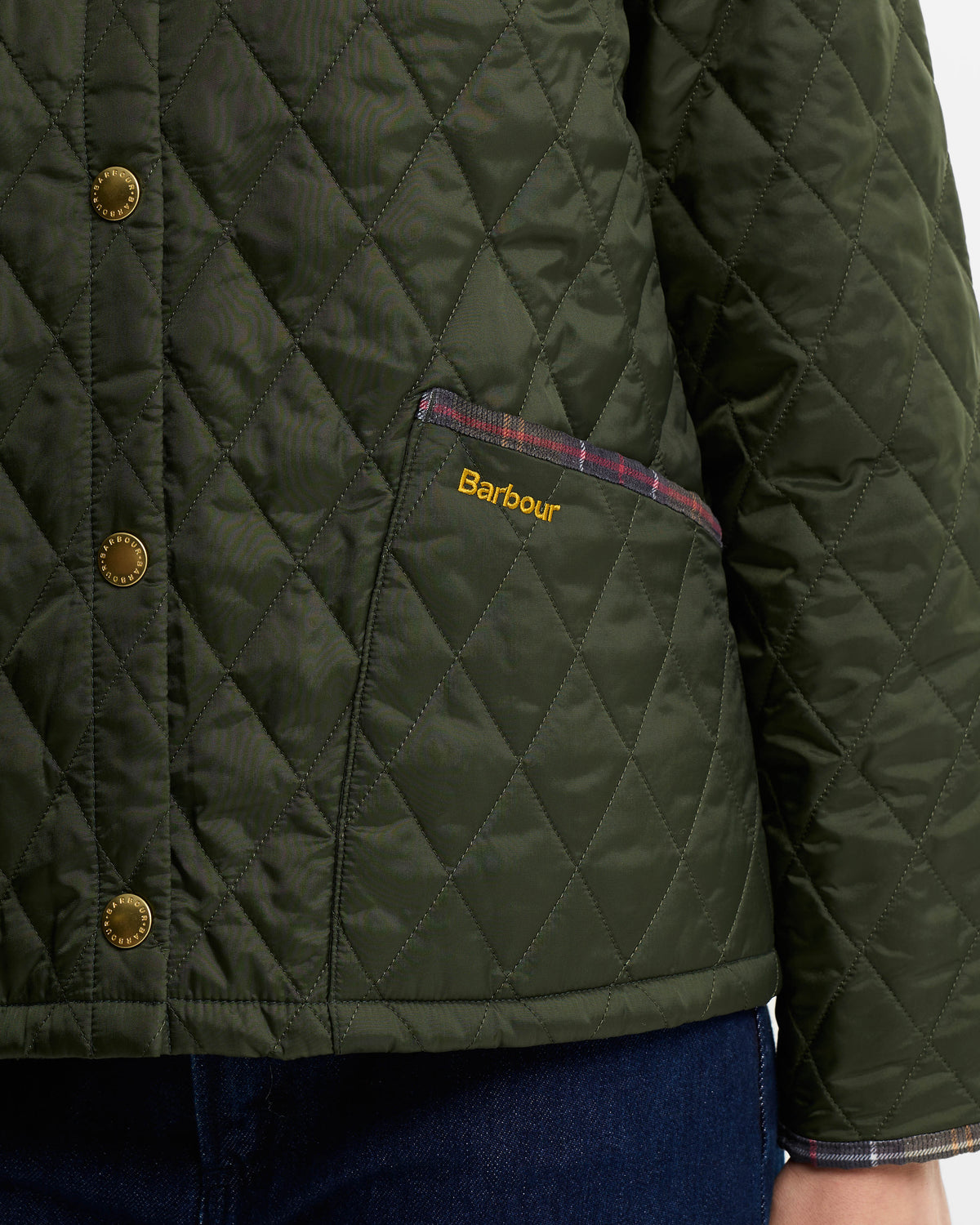 Barbour Icons Tartan Collar Cropped Liddesdale Womens Quilted Jacket - Olive/Classic | CHO | Designer Womens Quilted Jackets