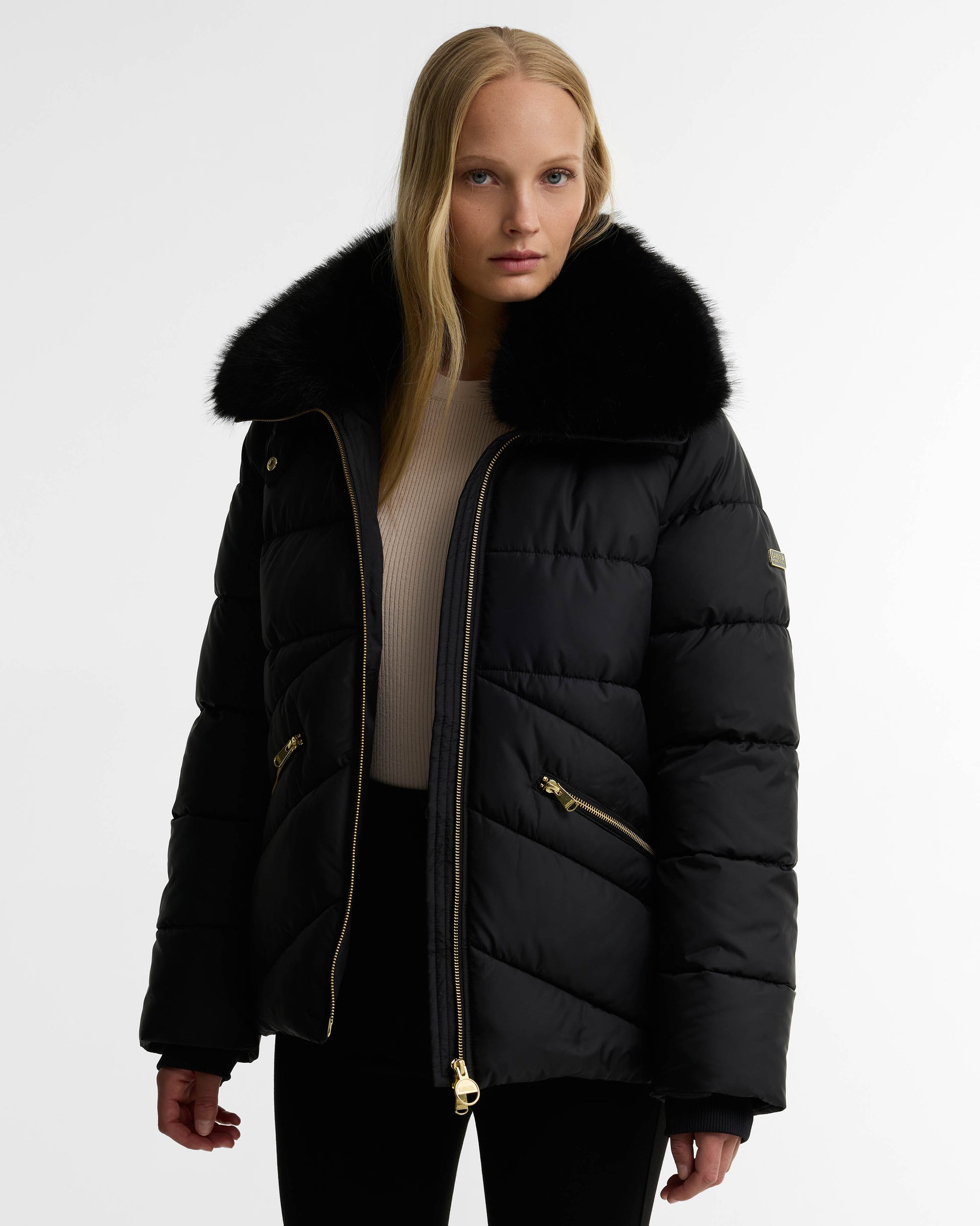 Barbour International Cyrus Womens Puffer Jacket - Black | CHO | Designer Womens Puffer Jackets