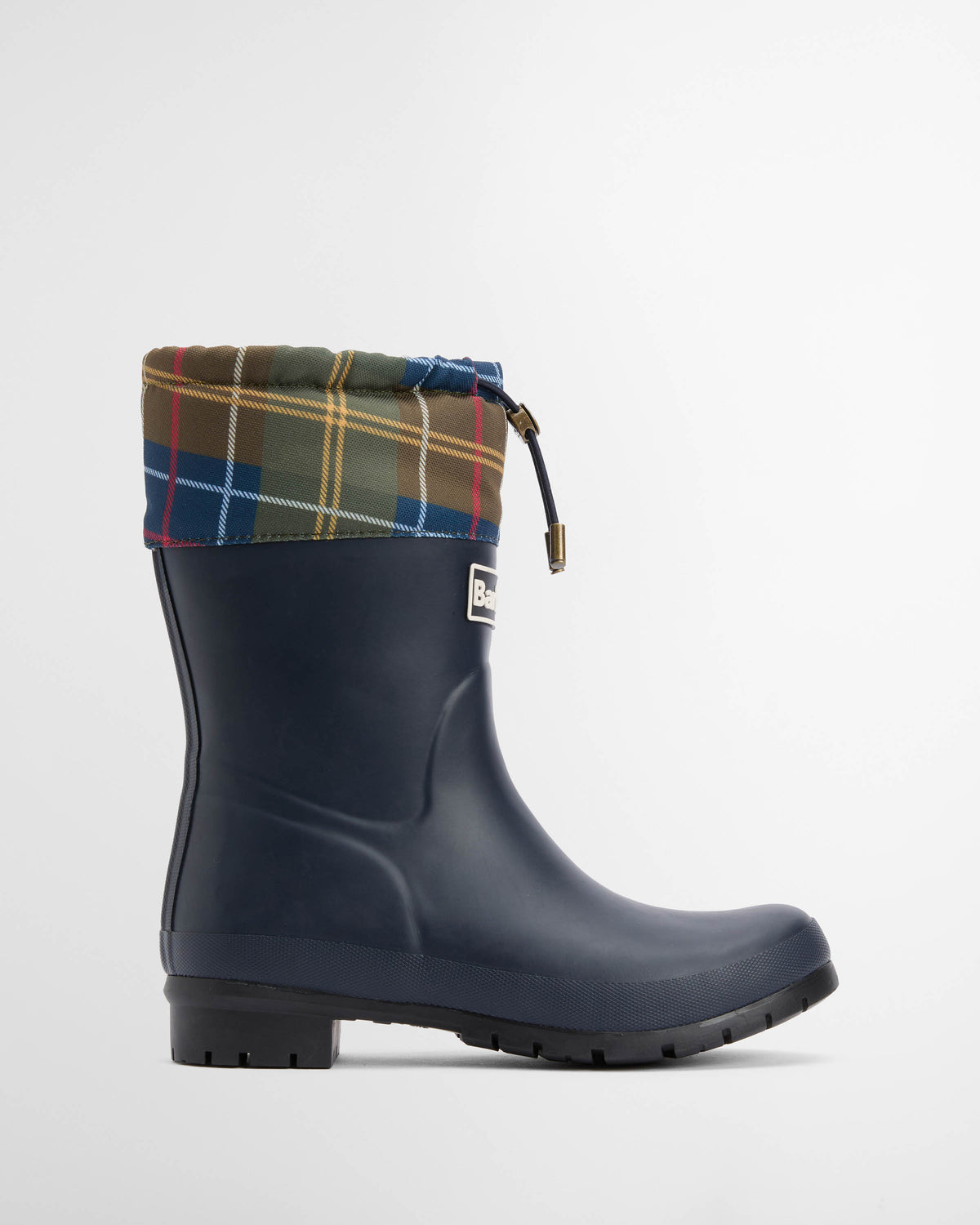 Barbour Mowbray Womens Mid Wellies - Navy/Classic Tartan | CHO | Designer Womens Boots