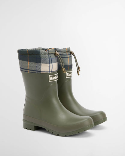 Barbour Mowbray Womens Mid Wellies - Olive/Ancient Tartan | CHO | Designer Womens Boots