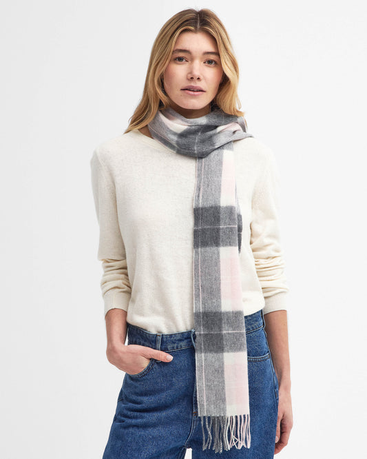 Barbour Womens Tartan Scarf - Pink/Grey Tartan