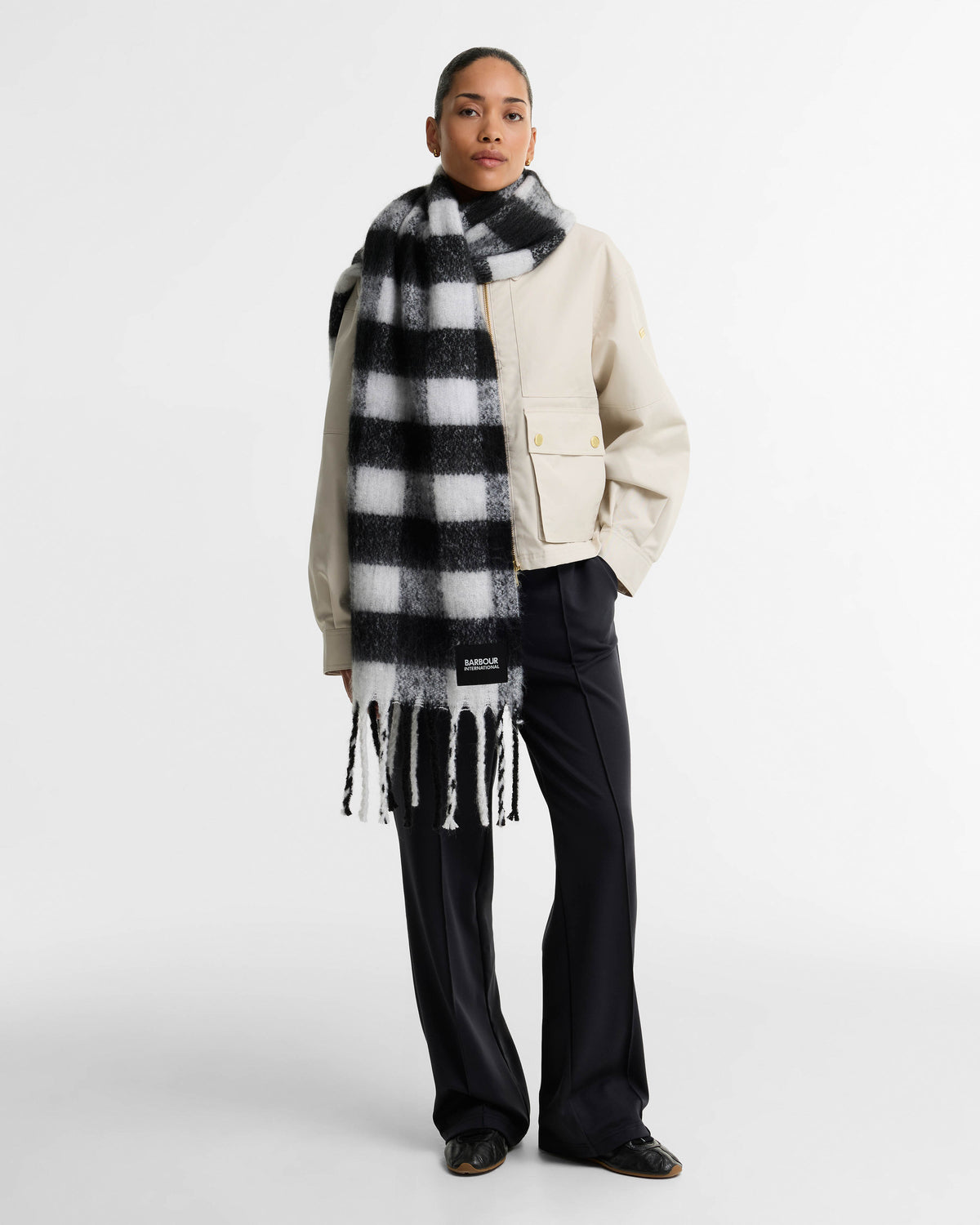 Barbour International Branton Womens Scarf - Black/White Gingham | CHO | Designer Womens Scarves