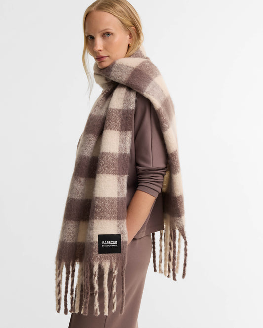 Barbour International Branton Womens Scarf - Truffle Gingham | CHO | Designer Womens Scarves