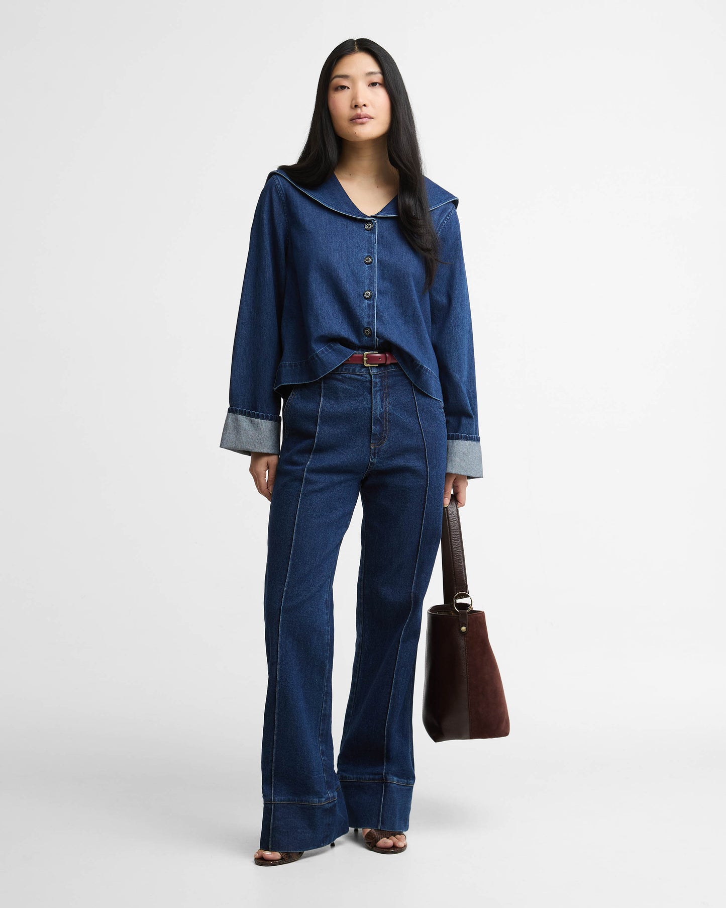 Barbour Dartmoor Womens Denim Shirt - Mid Wash Indigo | CHO | Designer Womens Shirts