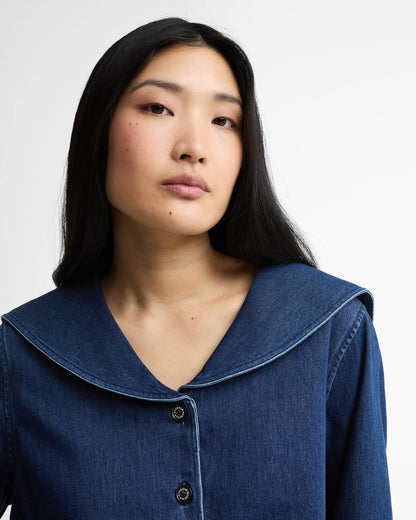 Barbour Dartmoor Womens Denim Shirt - Mid Wash Indigo | CHO | Designer Womens Shirts