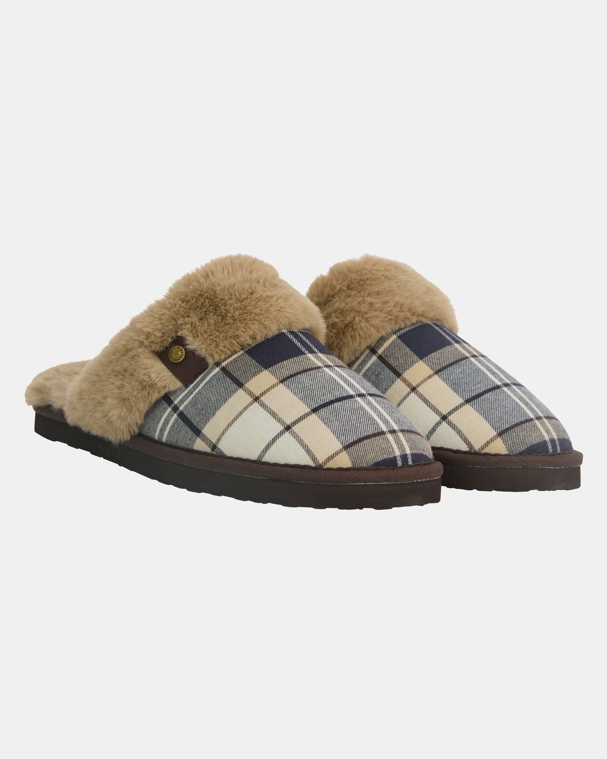 Barbour Claudia Womens Tartan Mule Slipper - Light Birchwood Dress Tartan | CHO | Designer Womens Slippers