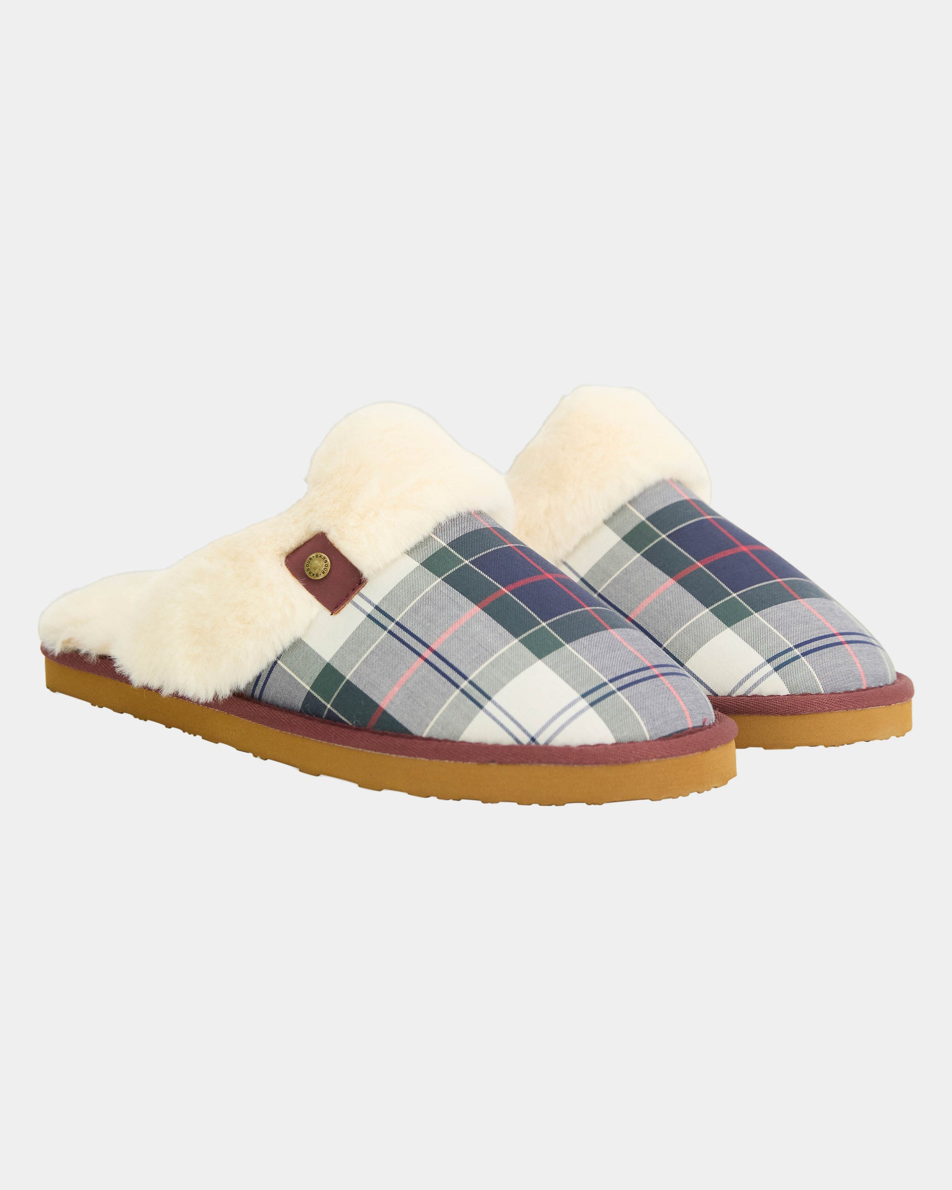Barbour Claudia Womens Tartan Mule Slipper - Light Evergreen Festive Tartan | CHO | Designer Womens Slippers