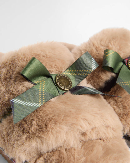 Barbour Eleanora Womens Slippers - Taupe, bow detail.