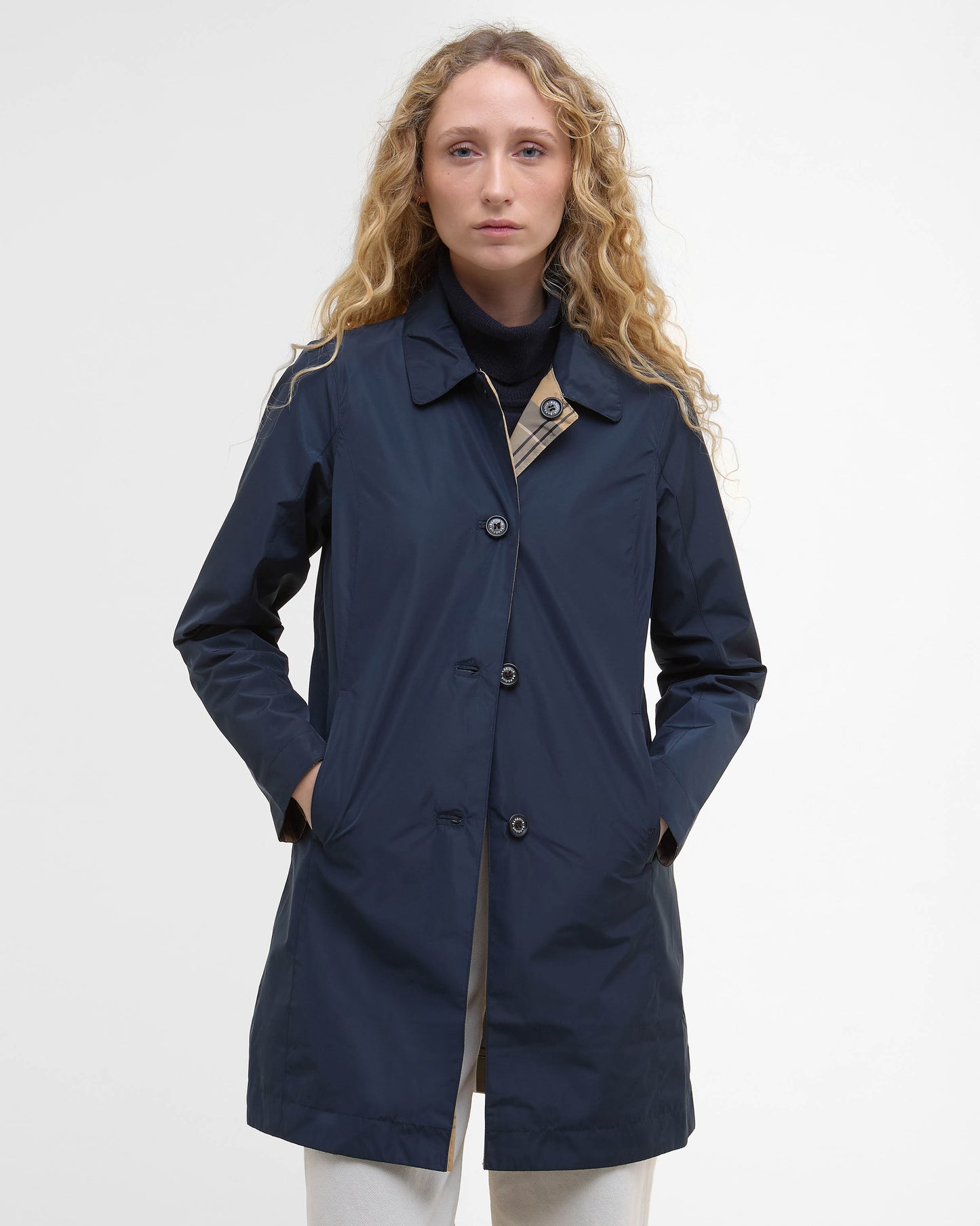 Barbour Babbity Womens Reversible Showerproof Jacket  - Navy/Dress | CHO | Designer Womens Rain Coats