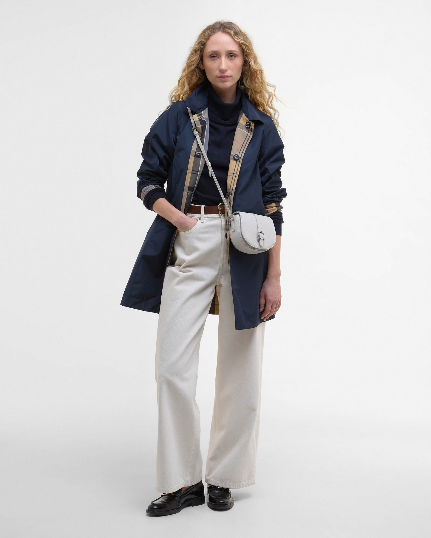 Barbour Babbity Womens Reversible Showerproof Jacket  - Navy/Dress | CHO | Designer Womens Rain Coats