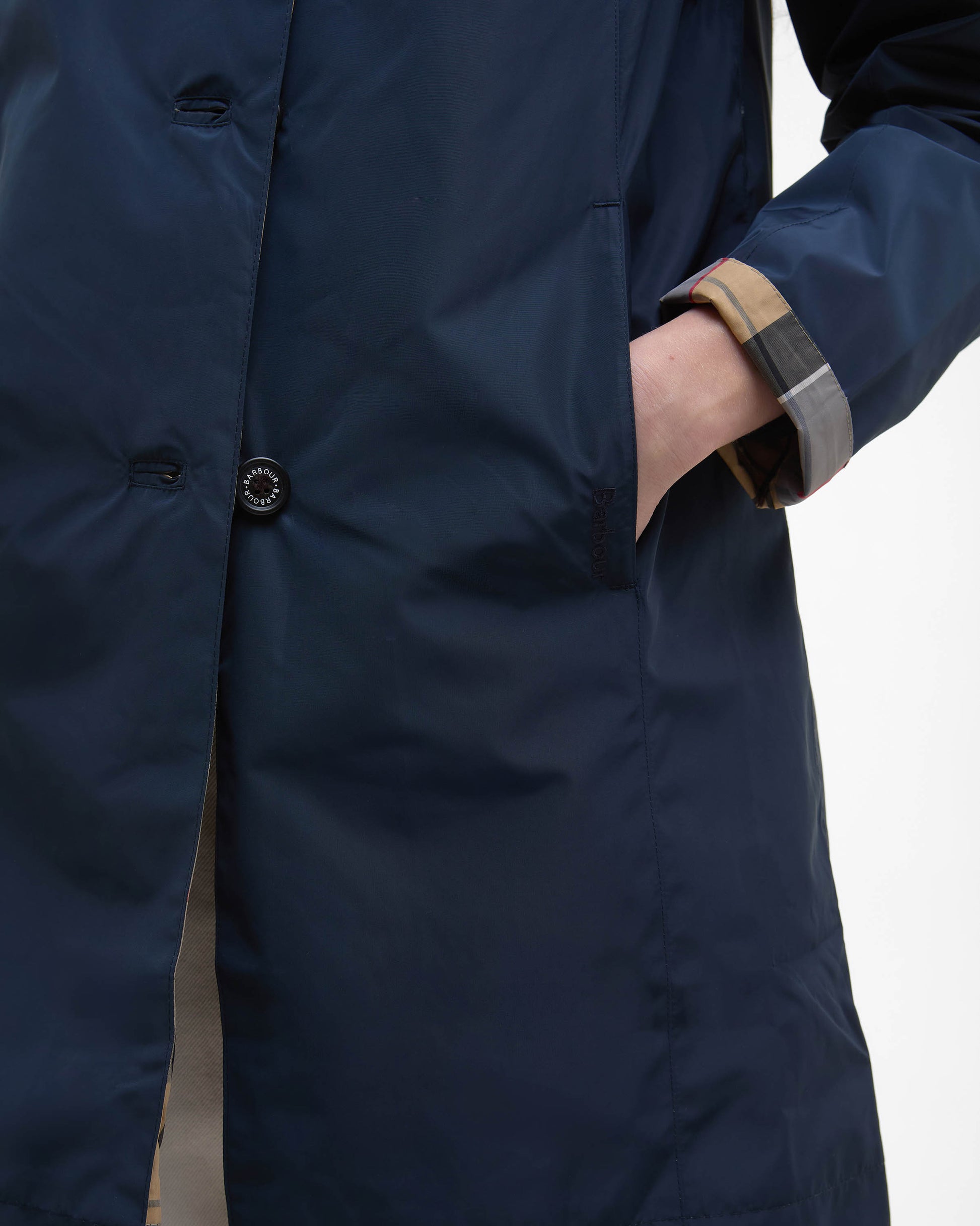 Barbour Babbity Womens Reversible Showerproof Jacket  - Navy/Dress | CHO | Designer Womens Rain Coats