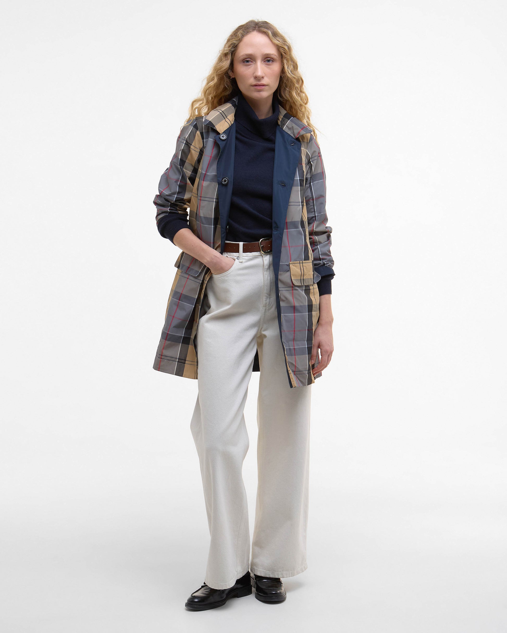 Barbour Babbity Womens Reversible Showerproof Jacket  - Navy/Dress | CHO | Designer Womens Rain Coats