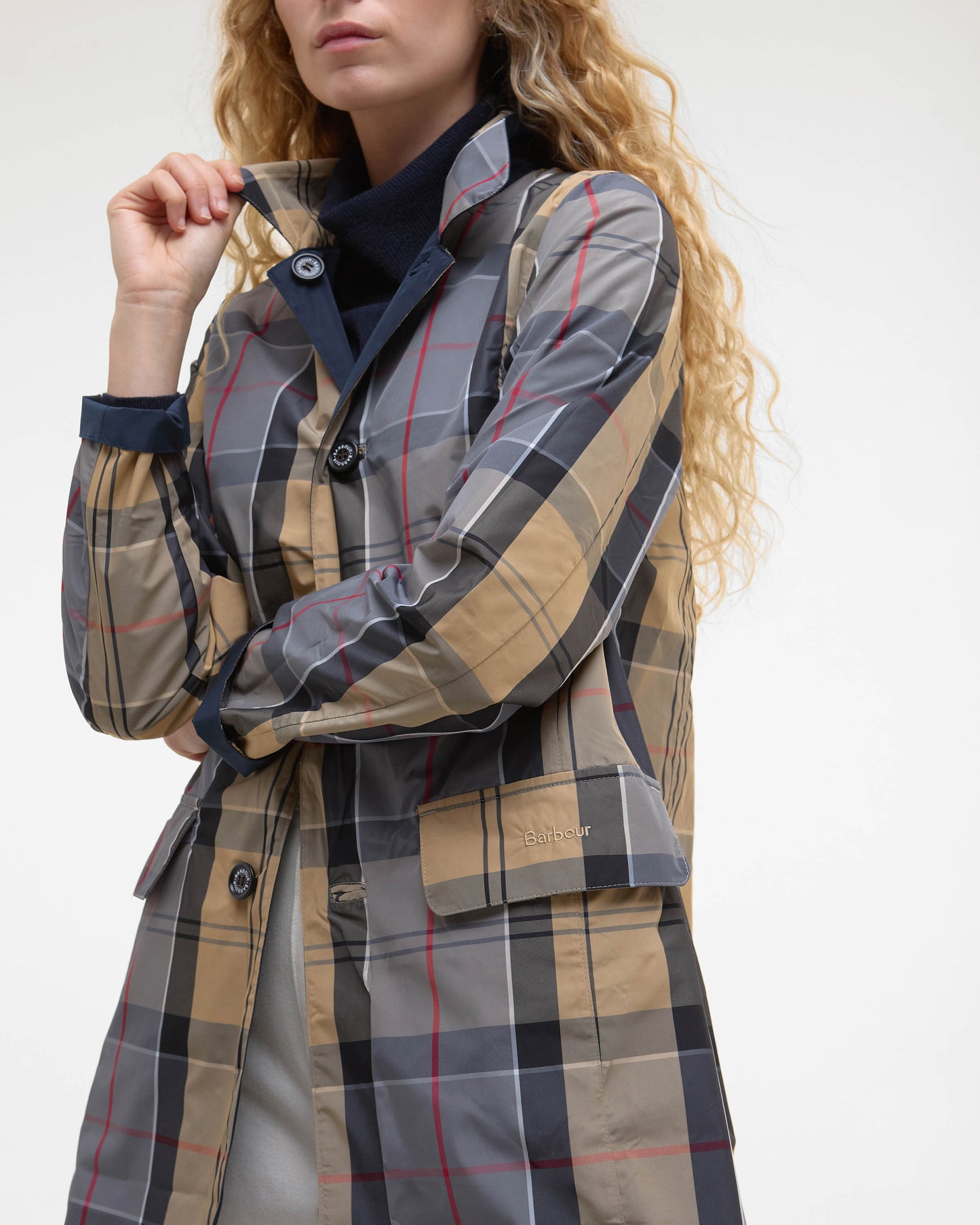 Barbour Babbity Womens Reversible Showerproof Jacket  - Navy/Dress | CHO | Designer Womens Rain Coats