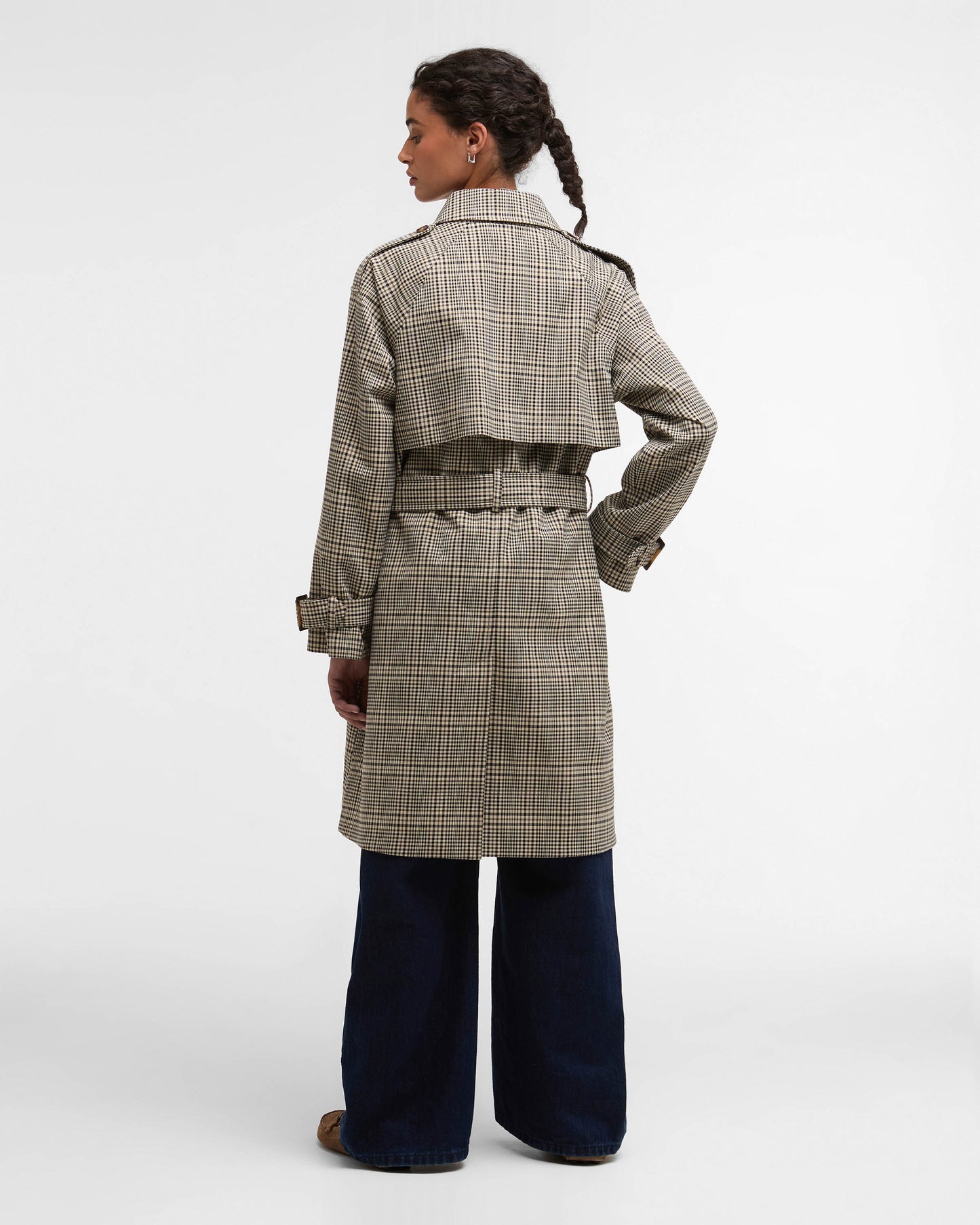 Barbour Maia Check Womens Showerproof Trenchcoat - Olive Prince Of Wales Check | CHO | Designer Womens Rain Coats